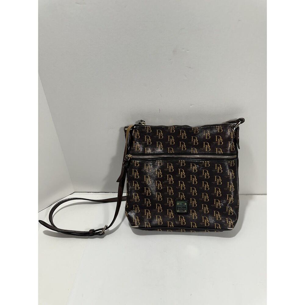 DOONEY & BOURKE MONOGRAM 1975 DB75 Coated Canvas Leather Trim CROSSBODY BAG